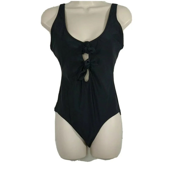 Old Navy One Piece Swimsuit Women Size M Black Removable Padding Tie Front - Picture 2 of 8